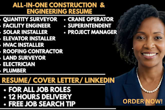 write ats friendly construction resume for quantity surveyor, project manager