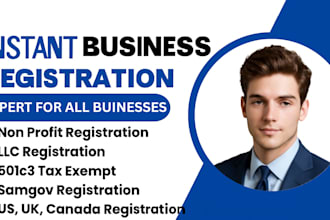 501c3 non profit registration, llc, samgov registration, US, UK canada cra, cio
