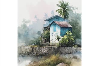 create a hand painted watercolor house portrait of your home