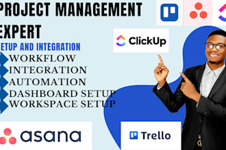 setup asana project setup trello board setup clickup workflow setup design