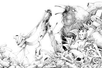 draw any detailed art in engraving style