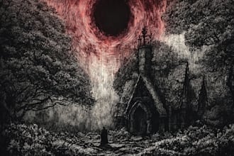 create a dark art illustration for album covers and more