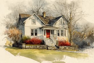 draw cartoony watercolor house