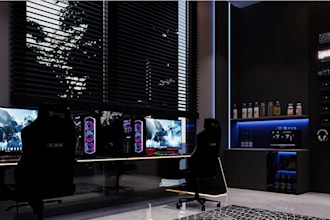 remodel 3d office render, livingroom design, podcast room, gaming house design
