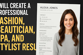 create a professional fashion beautician spa and stylist resume