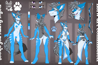 draw custom furry art, anime fursona, anthro characters, furry anime ref sheets
