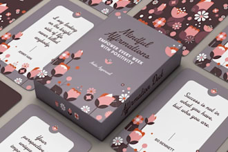 line art affirmation card motivational flash cards learning card game box design