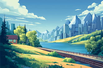 create a colorful flat and isometric illustration