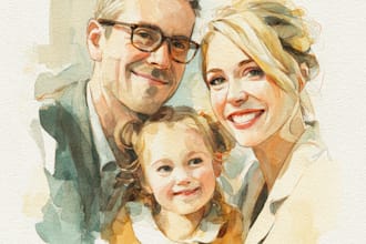 draw watercolor character logo and friendship portrait