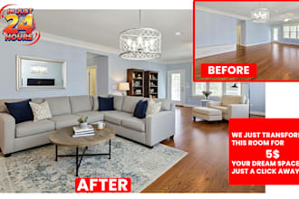do virtual staging and renovation photo realistic room makeover for real estate