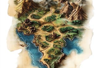 do line art fantasy map illustration