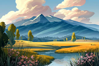 create unique flat landscape illustrations in a modern style