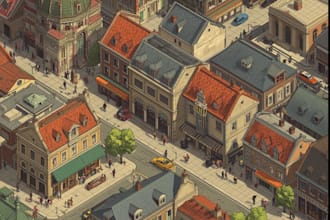 design a isometric 3d event map or illustrated maps