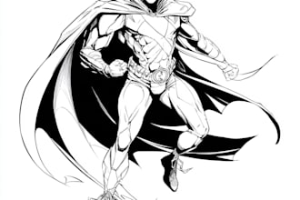 draw black and white comic superhero character line art