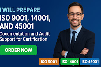 iso 9001, iso 14001, iso 45001 documentation and audit support for certification