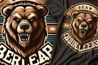 design high quality vintage brown bear logo with t shirt design