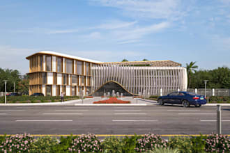 redesign 3d commercial building, cgi exterior, parking layout, urban development