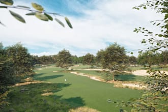 design 3d golf course, mini golf course simulator, putting green, sport arena