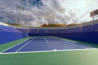 render 3d padel court design, basketball court, pickleball tennis court interior