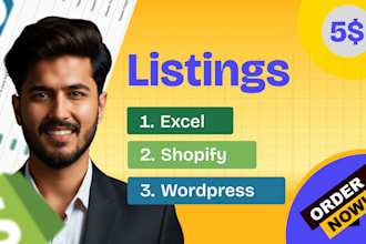 do wordpress listing shopify listings data entry and product uploading