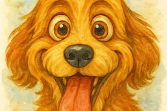 create a custom digital pet portrait in watercolor cartoon style