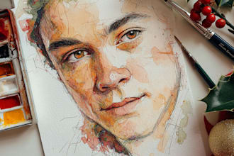 make a watercolor christmas portrait or illustration