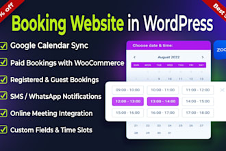 create wordpress booking, appointment and reservation website with calendar