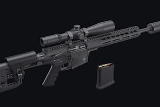 model 3d sniper rifle,bipod stand,gun red dot sight,military gun,barrett firearm