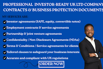 create investor ready UK ltd company contracts and business protection documents