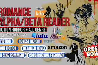 beta read your romance book, horror fantasy alpha reader beta read manuscript