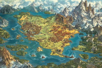 make a fantasy map illustration or site in illustrator