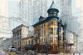 draw architecture and city landscape for commercial using