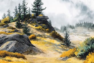 paint a watercolor and gouache landscape illustration