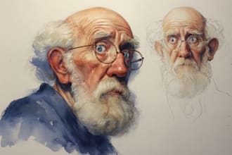 make traditional old man watercolor portraits for you