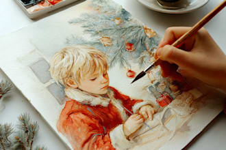 draw watercolor children book illustration, cover art, comic, christmas