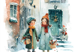draw watercolor children book illustration, cover art, comic, christmas