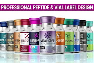 design peptide, vial, pharma, product label and logo design