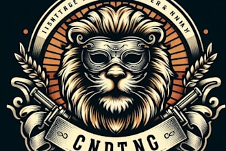 design high quality lion and mask vintage logo with t shirt design