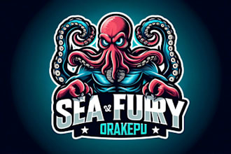 design  sea fury kraken octopus mascot logo with my own creative thinking