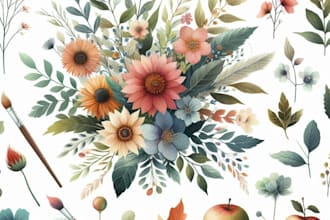 draw botanical illustration of flower , a logo