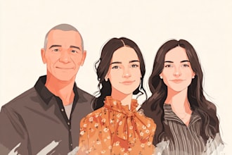custom illustration portrait, custom family portrait