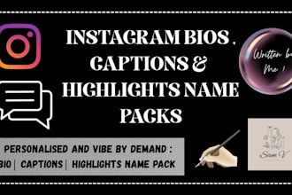 create unique instagram bios with captions and highlight name packs