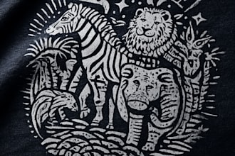 create animal linocut tshirt design for brands
