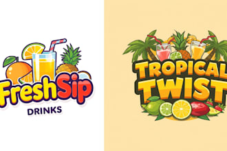 design juice bar, fruit vegetable food,drink, coffee shop logo