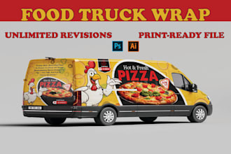 create food truck wrap, food van wrap, food stall, food trailer wrap design
