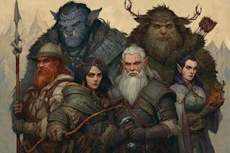 create dnd party art, fantasy character for dnd party