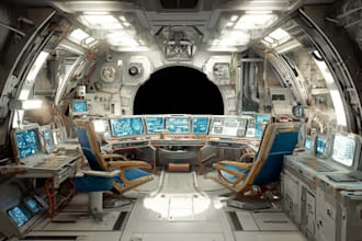 create cool 2d spaceship interiors illustrations