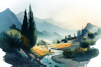 draw a watercolor landscape illustration
