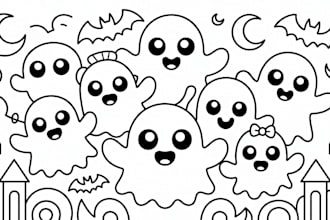 spooky kawaii coloring pages hand drawn horror