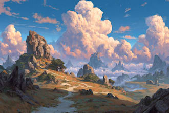 make  a fantasy landscape in traditional or digital art